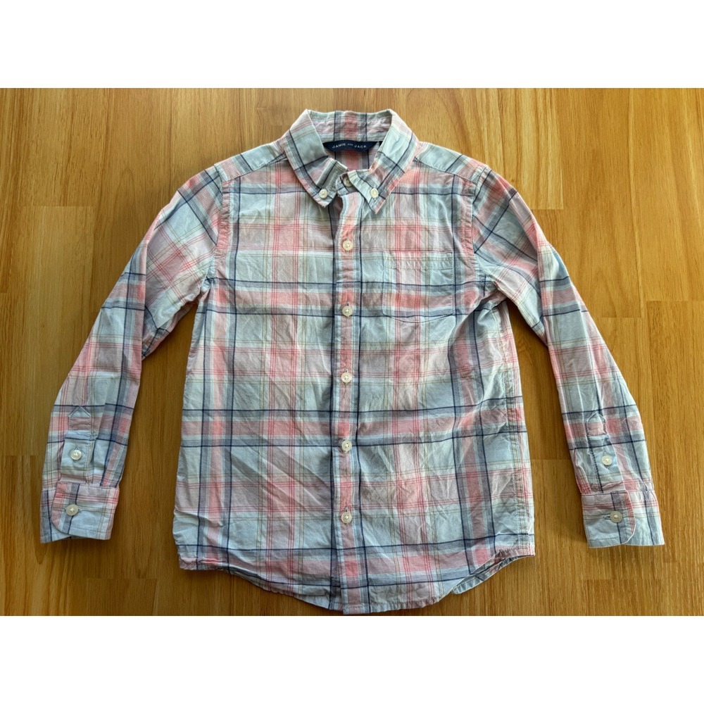 Janie and Jack Boys Size 4 Pastel Plaid Long Sleeve Button-Down Shirt